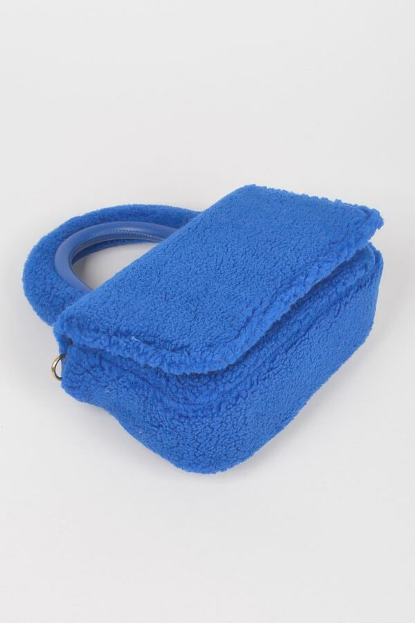 Plush Faux Fur Top-Handle Clutch Bag