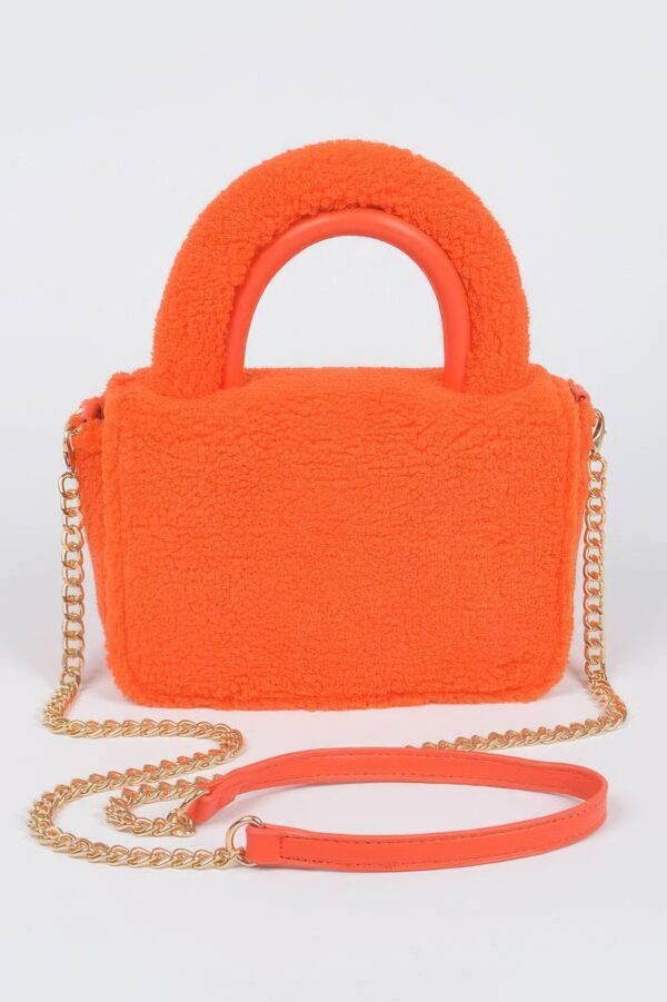 Plush Faux Fur Top-Handle Clutch Bag