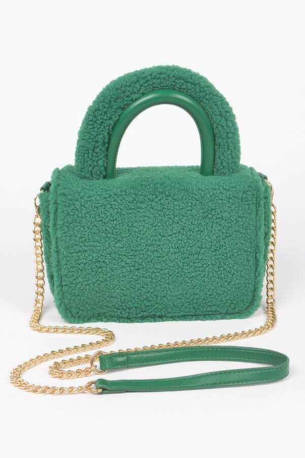 Plush Faux Fur Top-Handle Clutch Bag
