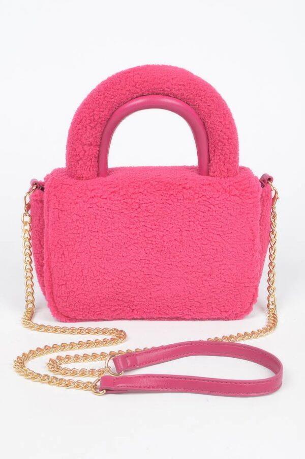 Plush Faux Fur Top-Handle Clutch Bag
