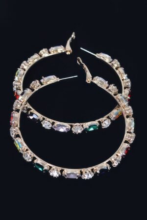 Multi-Rhinestone Hoop Earrings – Polished Circular Hoops