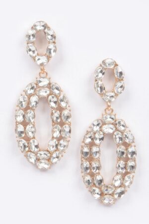 Rhinestone Oval Dangle Earrings – Elongated Drop