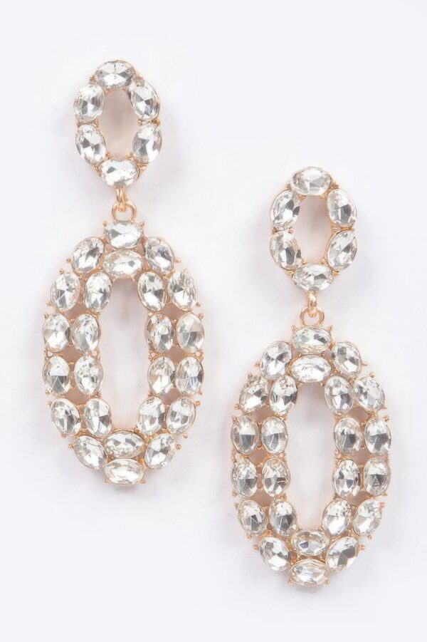 Rhinestone Oval Dangle Earrings – Elongated Drop