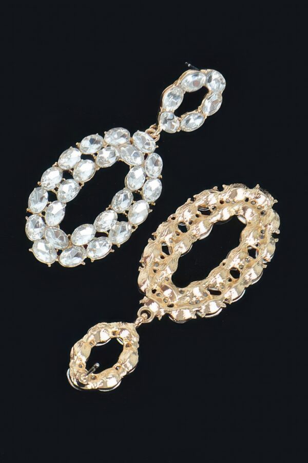 Rhinestone Oval Dangle Earrings – Elongated Drop