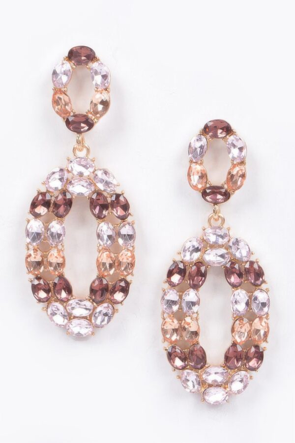 Rhinestone Oval Dangle Earrings – Elongated Drop