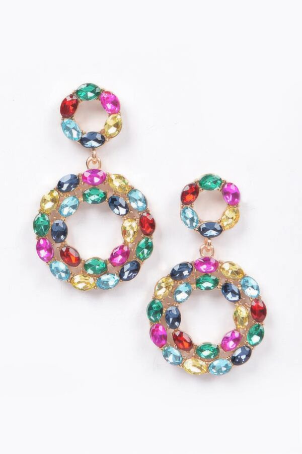 Rhinestone Round Dangle Earrings – Circular Drop