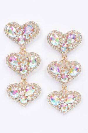 Triple Heart Gem Drop Earrings – Layered Sparkle