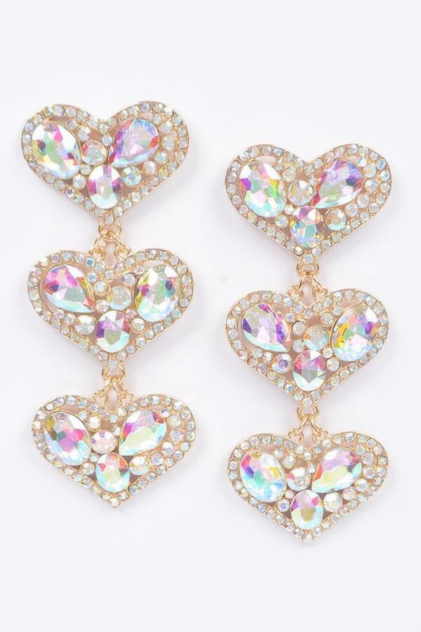 Triple Heart Gem Drop Earrings – Layered Sparkle