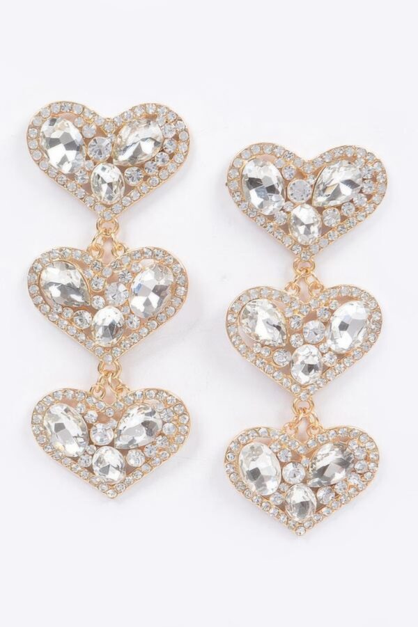 Triple Heart Gem Drop Earrings – Layered Sparkle