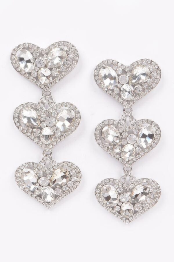 Triple Heart Gem Drop Earrings – Layered Sparkle