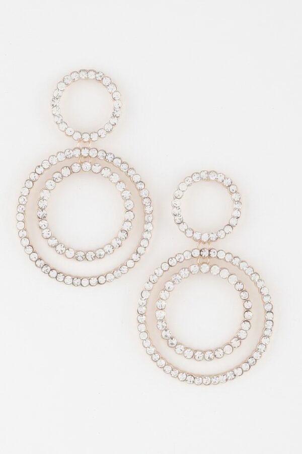 Double Circle Jeweled Drop Earrings – Layered Sparkle