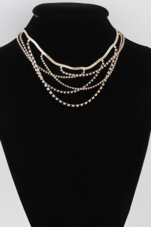 Multi Crystal Layered Strand Necklace – 16-inch