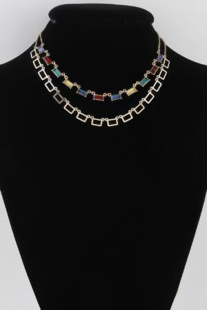 Multi Square Crystal Charm Necklace – Geometric Sparkle