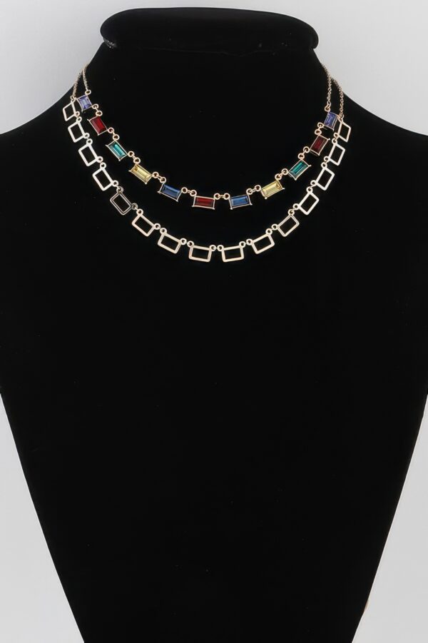Multi Square Crystal Charm Necklace – Geometric Sparkle