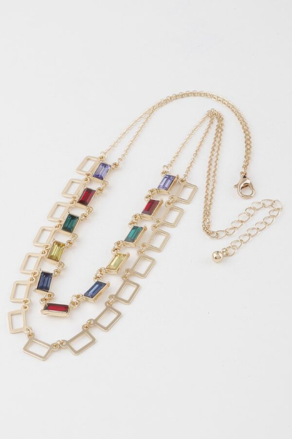 Multi Square Crystal Charm Necklace – Geometric Sparkle