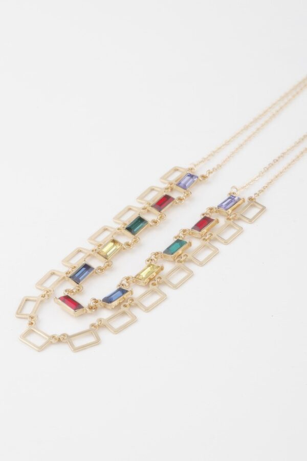 Multi Square Crystal Charm Necklace – Geometric Sparkle