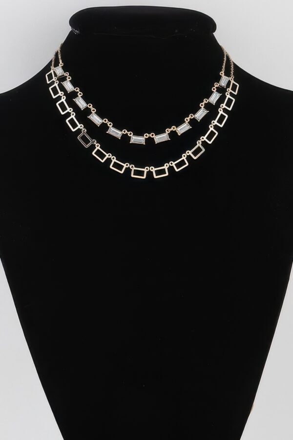 Multi Square Crystal Charm Necklace – Geometric Sparkle