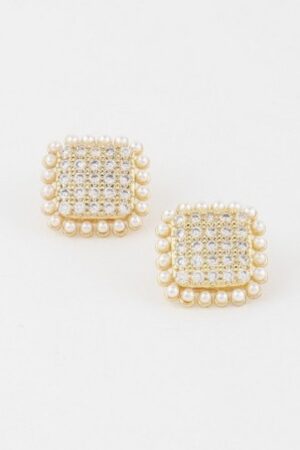 Square Beaded Stud Earrings – Textured Geometric