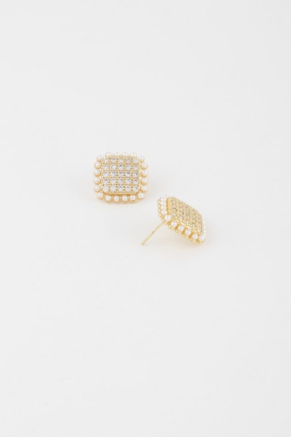 Square Beaded Stud Earrings – Textured Geometric