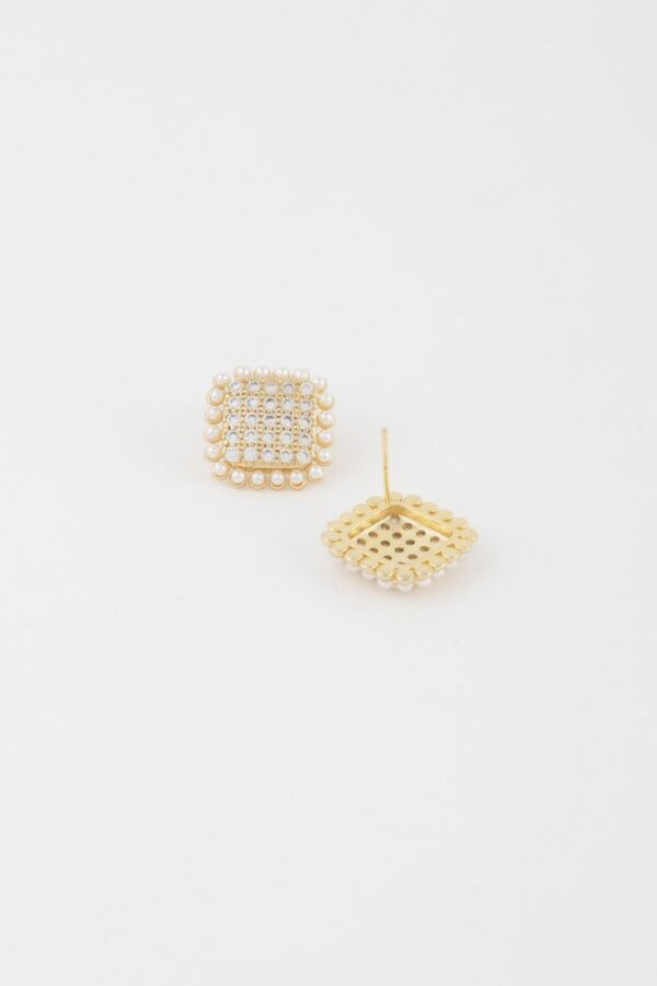 Square Beaded Stud Earrings – Textured Geometric