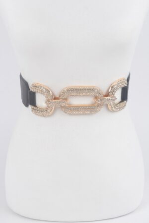 Rhinestone Elastic Waist Belt with Metal Accents