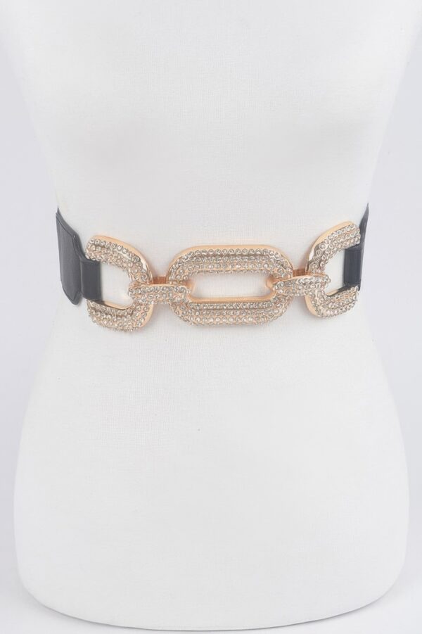 Rhinestone Elastic Waist Belt with Metal Accents
