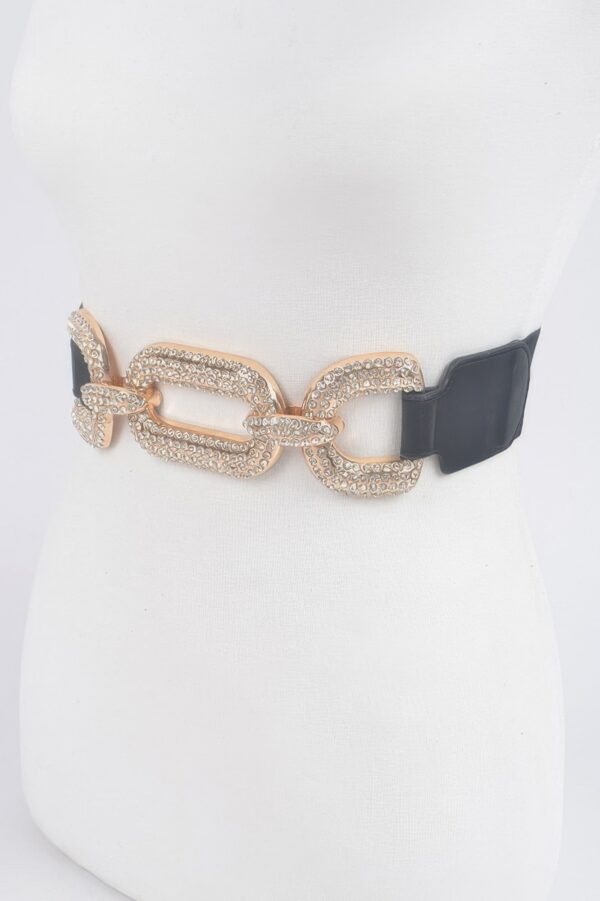 Rhinestone Elastic Waist Belt with Metal Accents