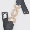 Rhinestone Elastic Waist Belt with Metal Accents