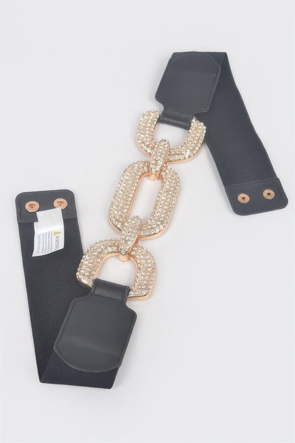 Rhinestone Elastic Waist Belt with Metal Accents