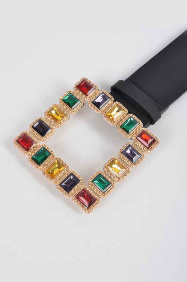 Square Rhinestone Belt with Gemstone Accent
