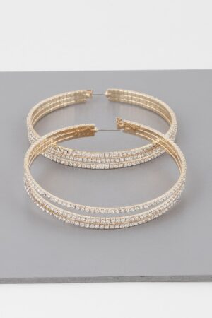 Wide Hoop Earrings with Triple Jewel Accents