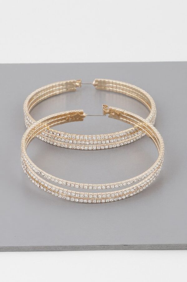 Wide Hoop Earrings with Triple Jewel Accents
