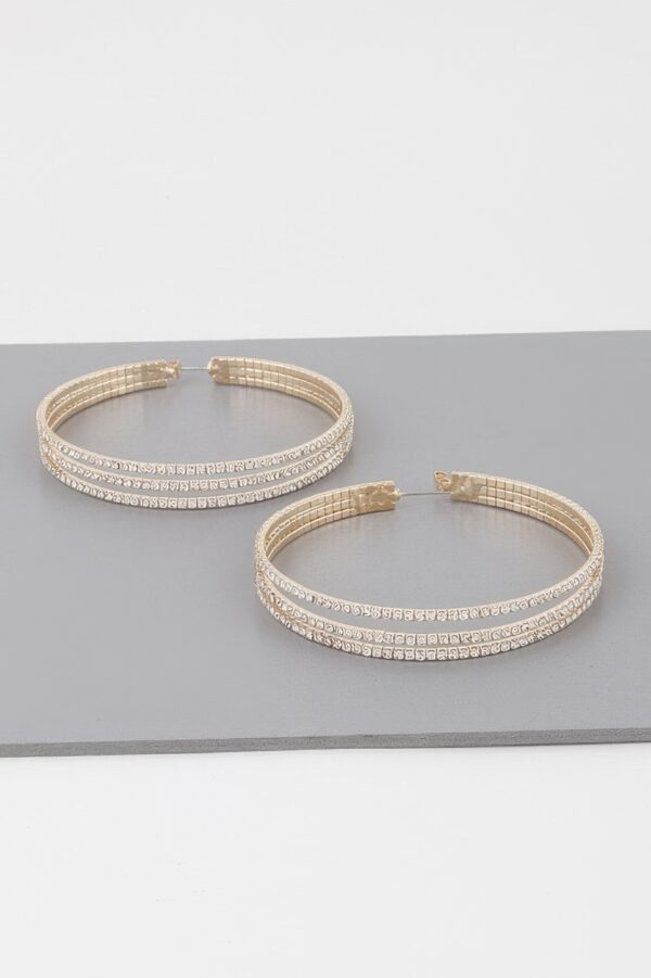 Wide Hoop Earrings with Triple Jewel Accents