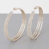 Wide Hoop Earrings with Triple Jewel Accents