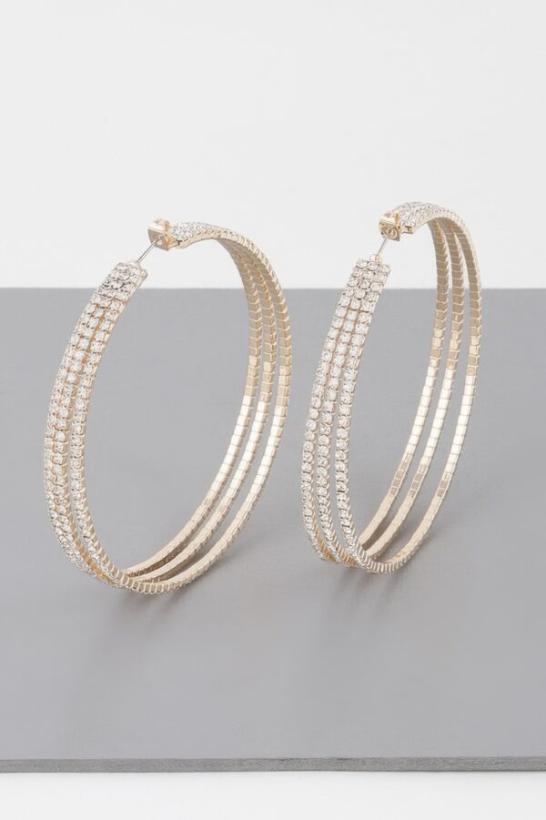 Wide Hoop Earrings with Triple Jewel Accents