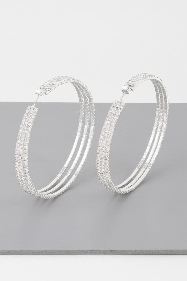 Wide Hoop Earrings with Triple Jewel Accents