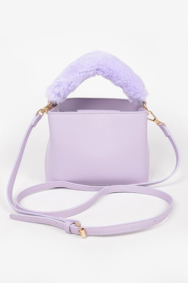 Compact Faux Leather Bag with Fur Top Handle