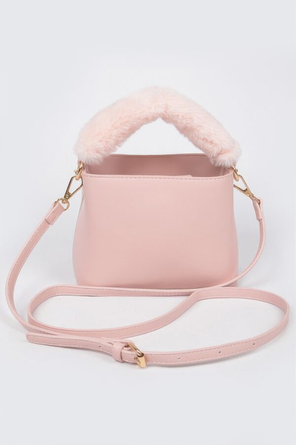 Compact Faux Leather Bag with Fur Top Handle