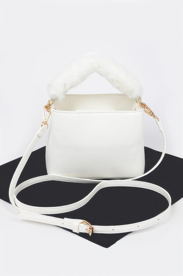 Compact Faux Leather Bag with Fur Top Handle