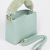 Compact Faux Leather Bag with Fur Top Handle