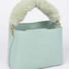 Compact Faux Leather Bag with Fur Top Handle