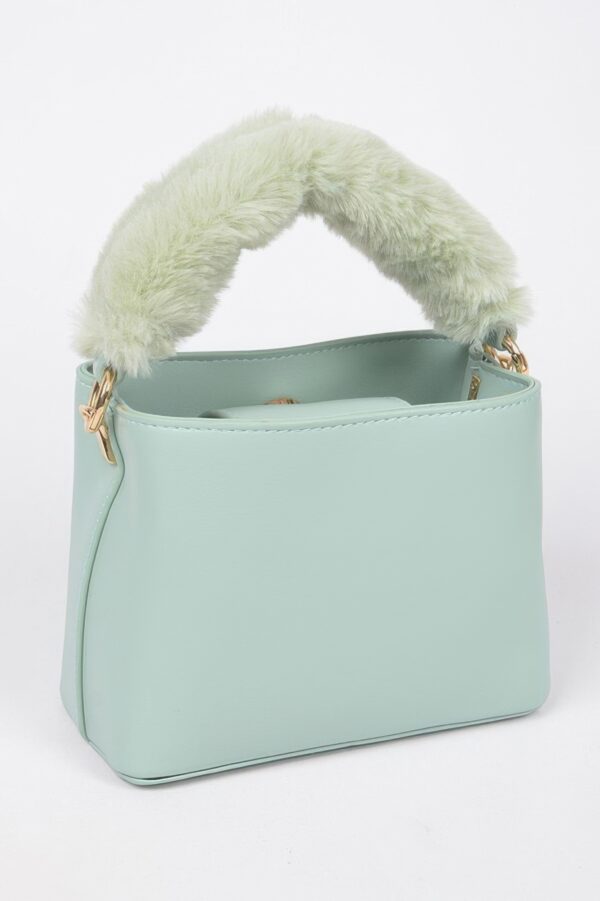 Compact Faux Leather Bag with Fur Top Handle