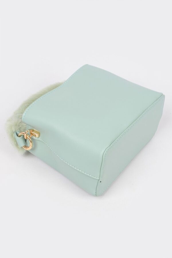 Compact Faux Leather Bag with Fur Top Handle