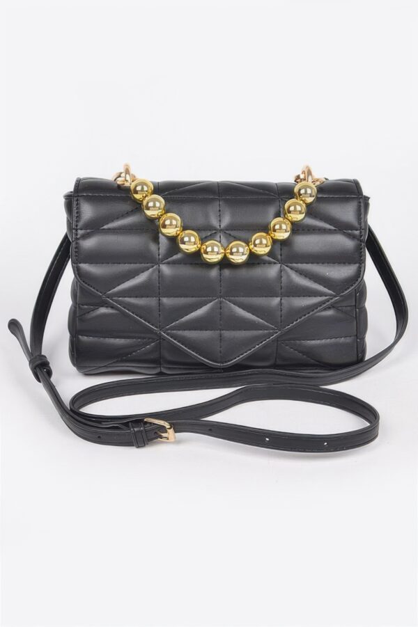 Quilted Faux Leather Flap Bag with Ball Chain