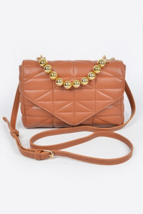 Quilted Faux Leather Flap Bag with Ball Chain