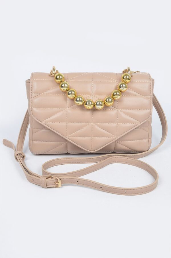 Quilted Faux Leather Flap Bag with Ball Chain