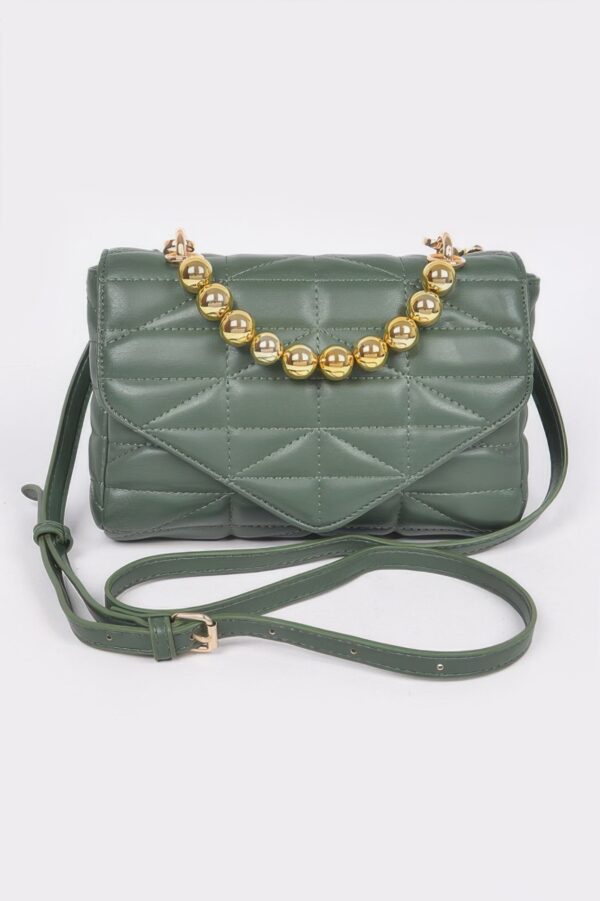 Quilted Faux Leather Flap Bag with Ball Chain
