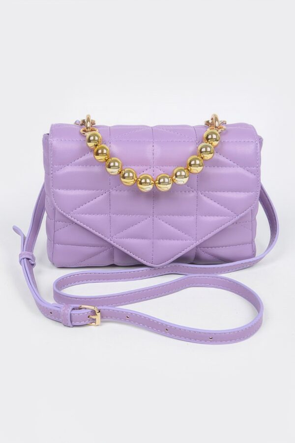 Quilted Faux Leather Flap Bag with Ball Chain