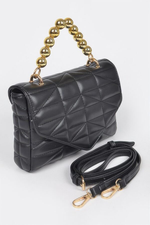 Quilted Faux Leather Flap Bag with Ball Chain