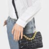 Quilted Faux Leather Flap Bag with Ball Chain